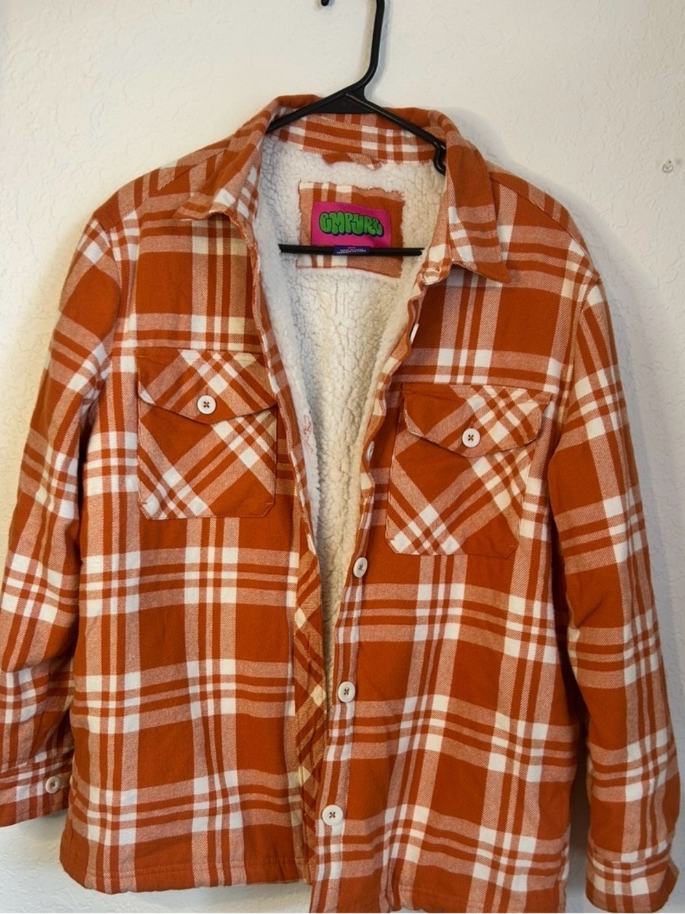 Orange Plaid Sherpa-Lined Women's Jacket